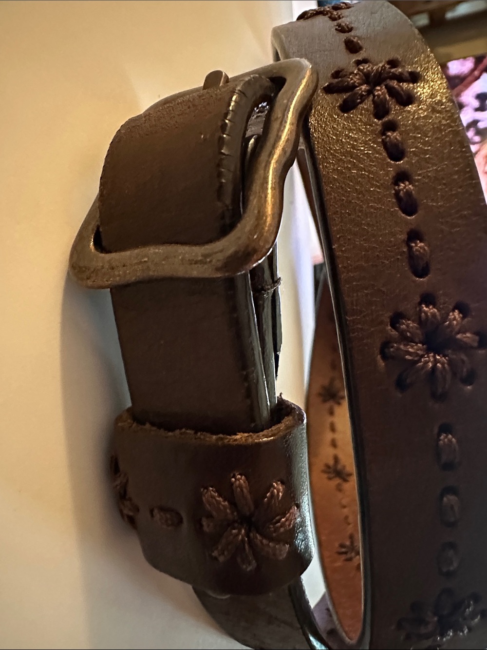 Women's Brown Floral Embroidered Leather Belt